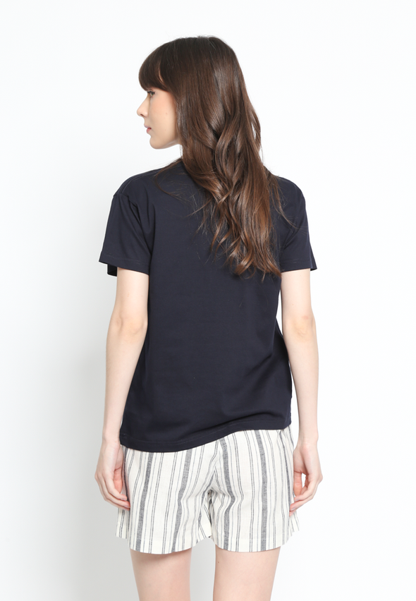 Women's Navy T-Shirt with Chest Graphic