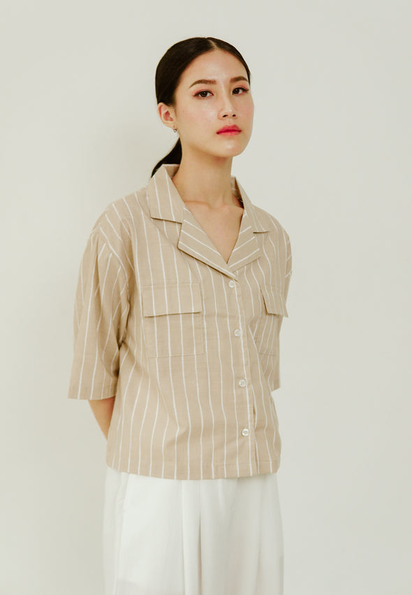Light Beige Cuban Collar Shirt