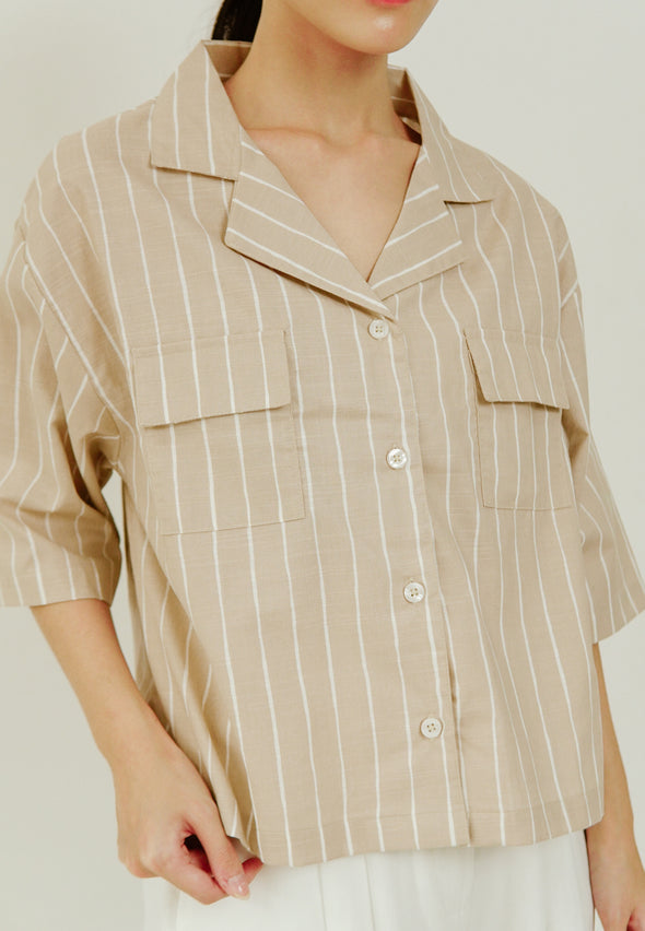 Light Beige Cuban Collar Shirt