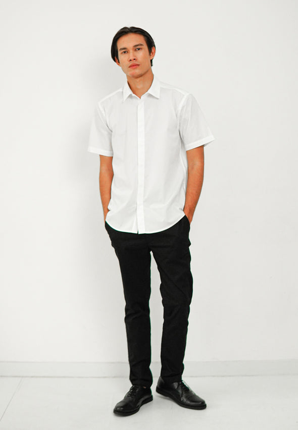 White Slim Fit Hidden Button Shirt