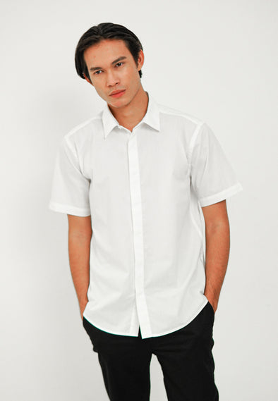 White Slim Fit Hidden Button Shirt