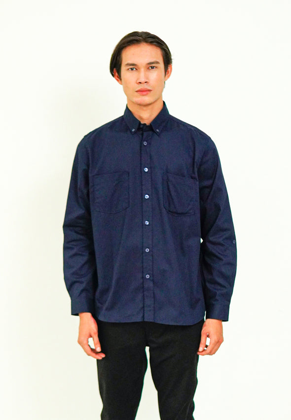Navy Blue Button Down Double Pocket Shirt