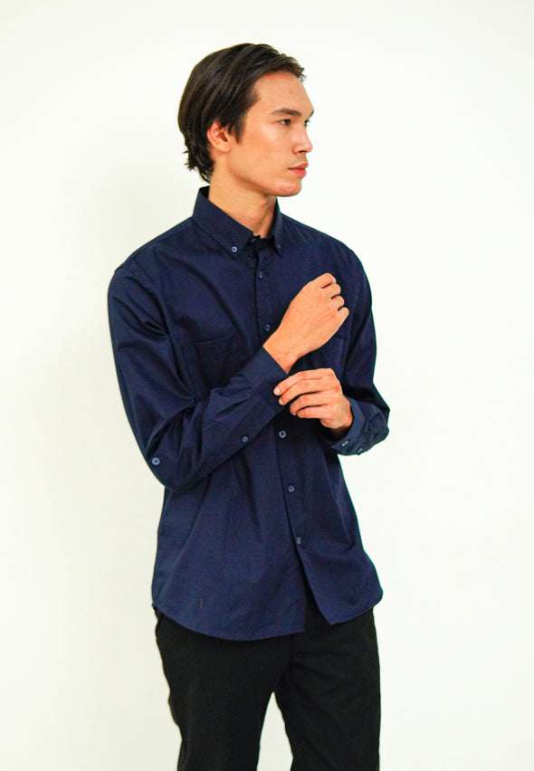 Navy Blue Button Down Double Pocket Shirt