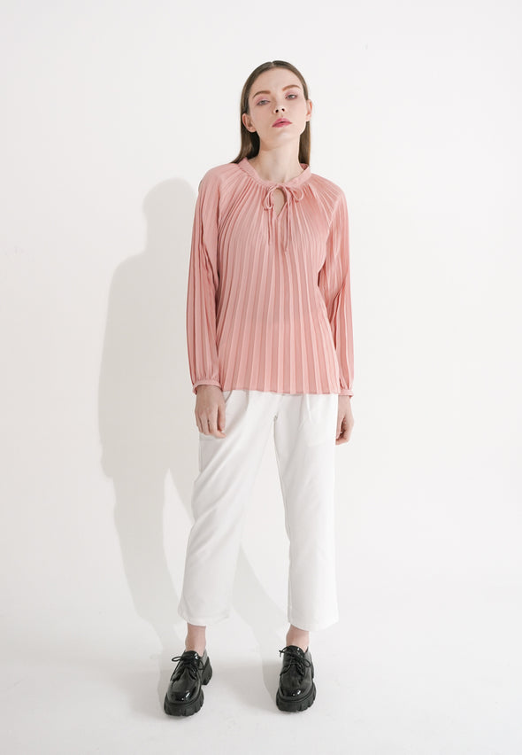 Dusty Pink Pleats Detail Blouse