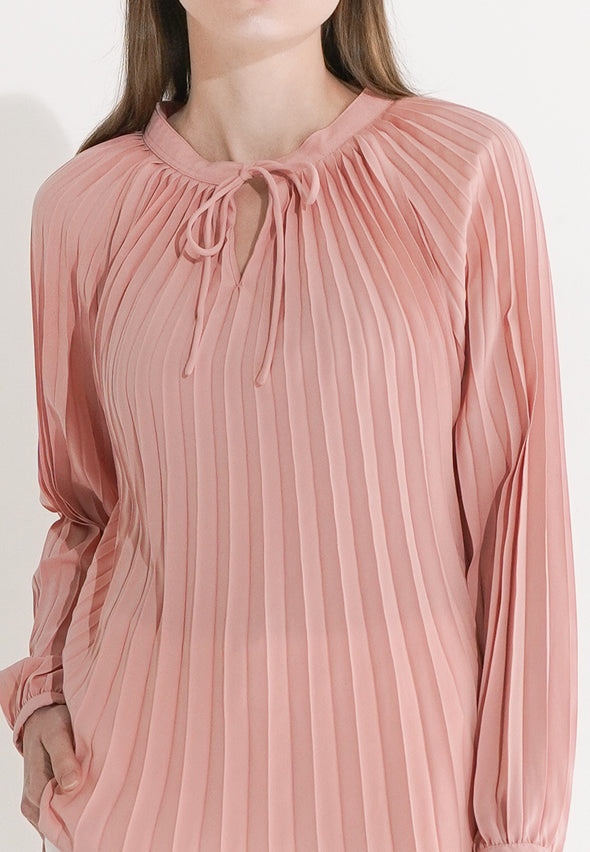 Dusty Pink Pleats Detail Blouse