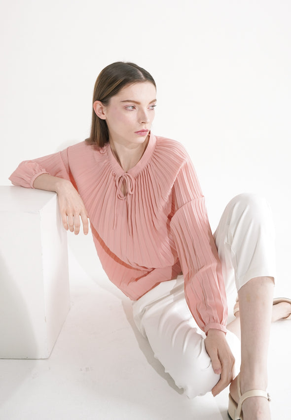 Dusty Pink Pleats Detail Blouse