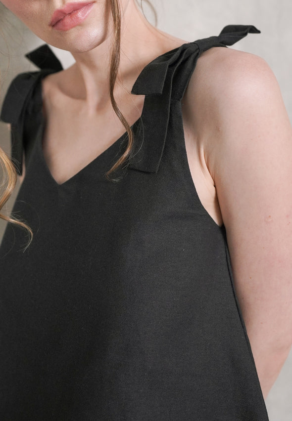 Black Sleeveless Top With Bowtie