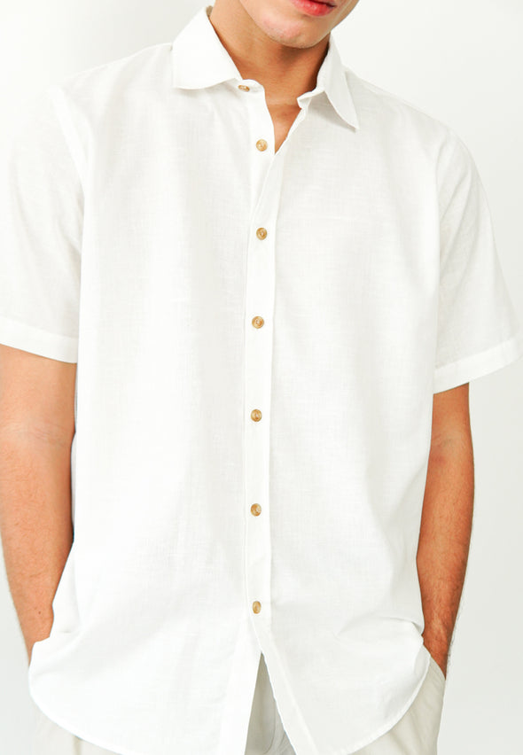 White Cotton Slub Regular Fit Shirt