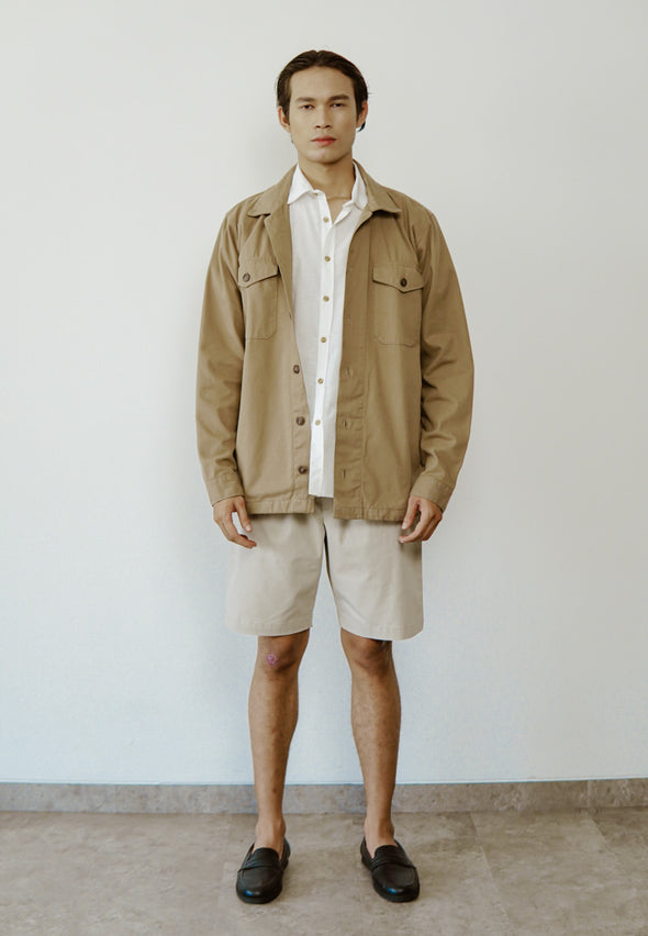 Khaki Cotton Twill Double Pocket Overshirt