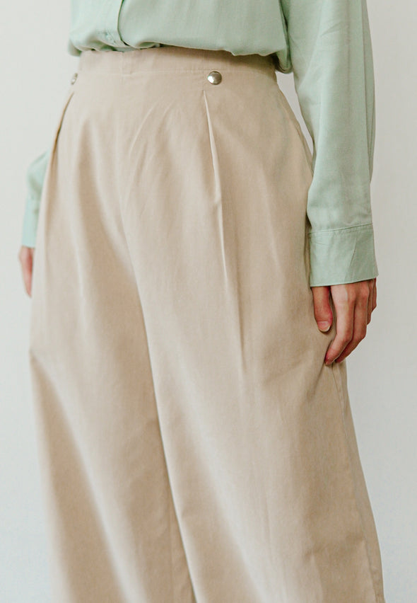 Light Beige Wide Leg Pants With Pleats