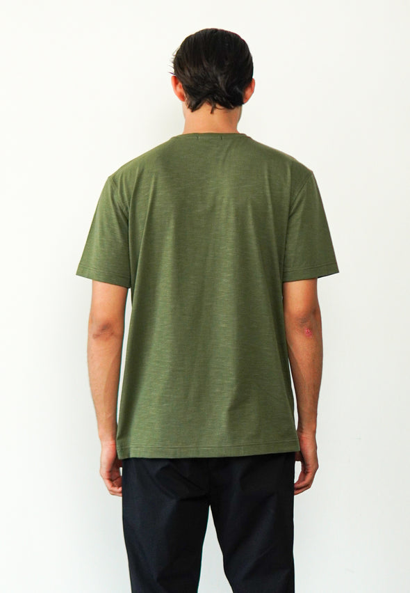 Olive Green Cotton Slub T-Shirt With Pocket