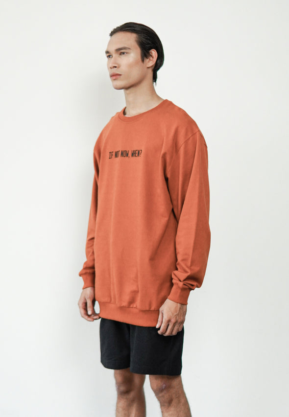 Terracotta Terry Sweatshirt With Printed Slogan