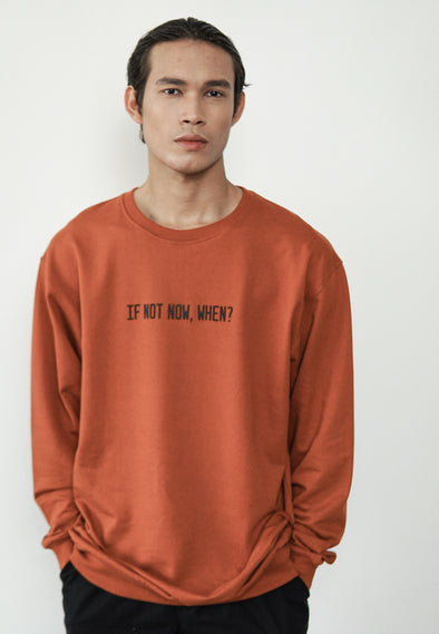 Terracotta Terry Sweatshirt With Printed Slogan