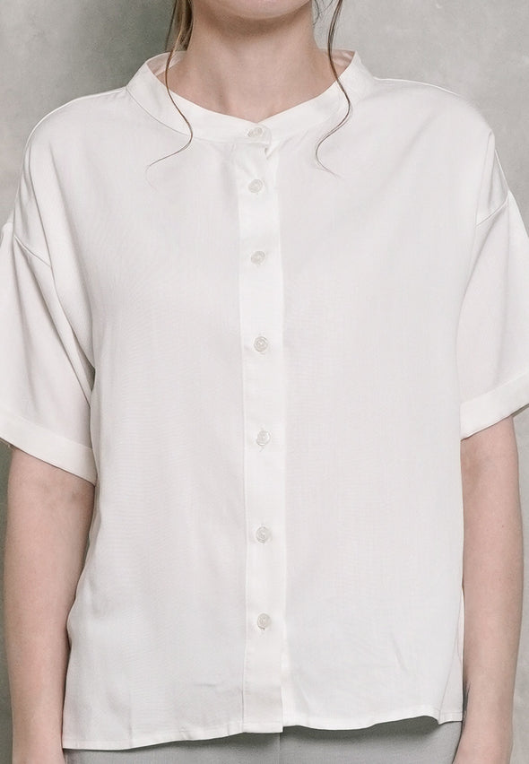 Off White V-Neck Shanghai Collar Shirt