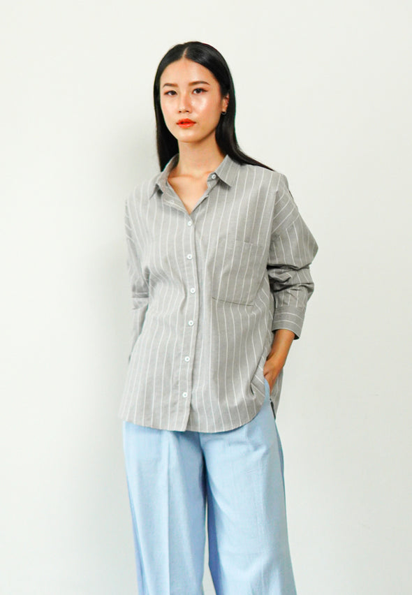Light Grey Oversized Long Sleeve Shirt