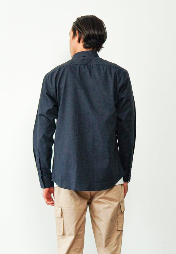 Navy Blue Slim Fit Textured Button Down Shirt