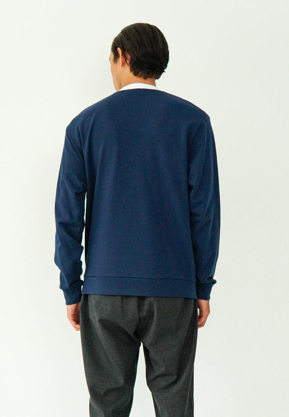 Navy Blue Colorblock Terry Sweatshirt