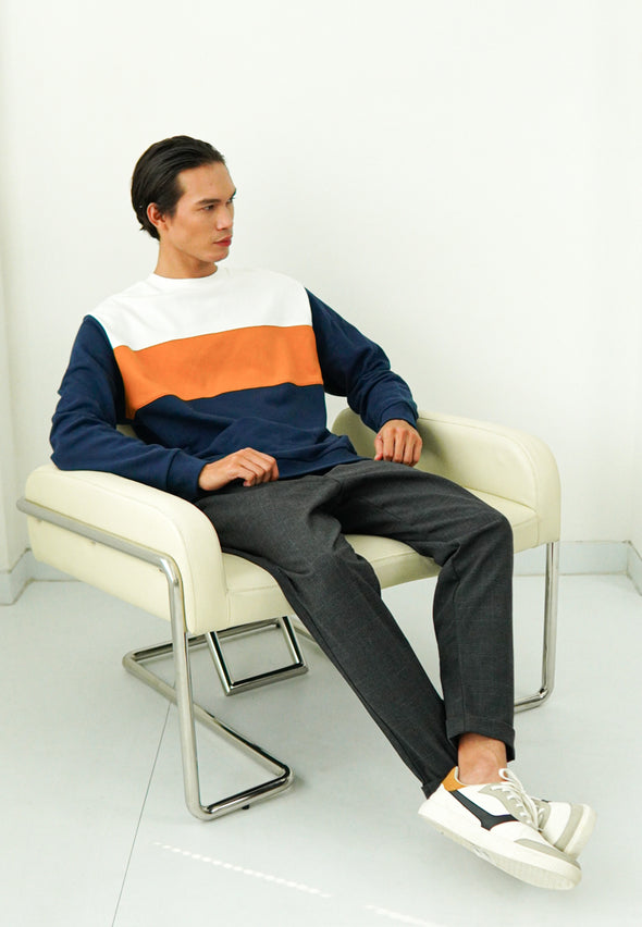 Navy Blue Colorblock Terry Sweatshirt