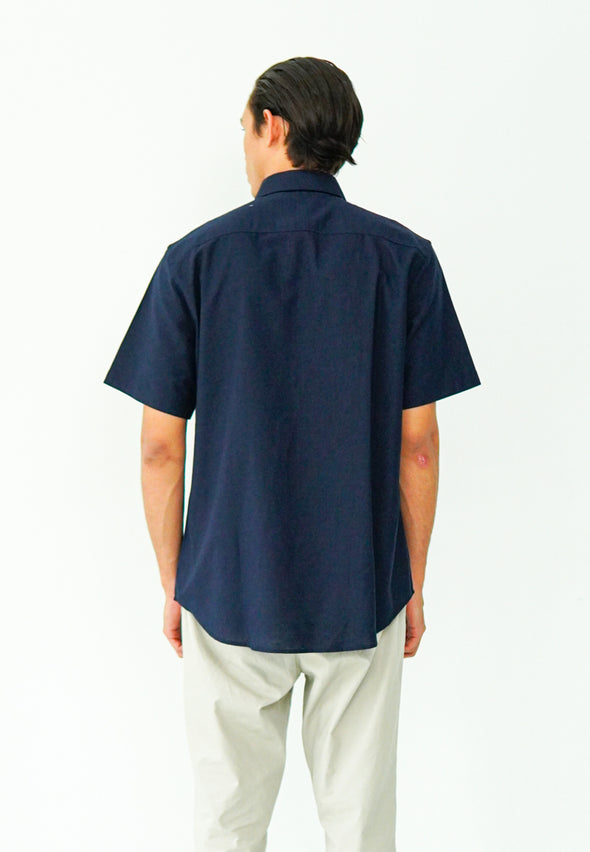 Navy Blue Cotton Linen Look Shirt