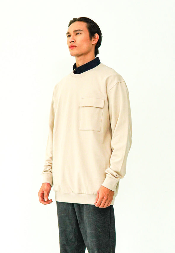 Beige Terry Sweatshirt With Flap Pocket