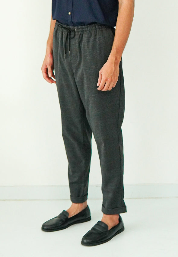 Grey Checks Drawstring Waist Jogger Pants