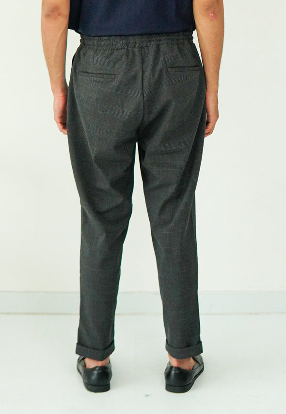 Grey Checks Drawstring Waist Jogger Pants