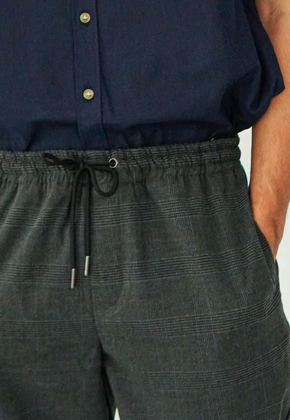 Grey Checks Drawstring Waist Jogger Pants