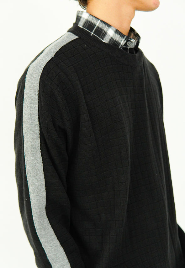 Black Textured Knit Sweater With Contrast Tape