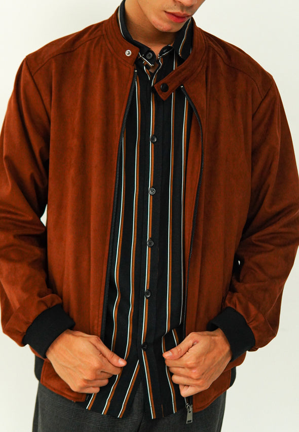 Brown Faux Suede Zipped Jacket