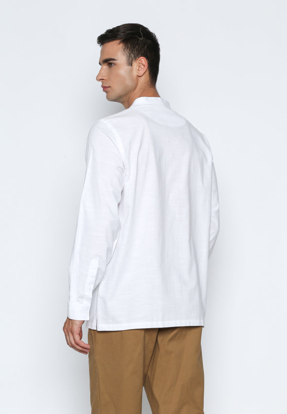 White Embroidered Baseball Collar Shirt