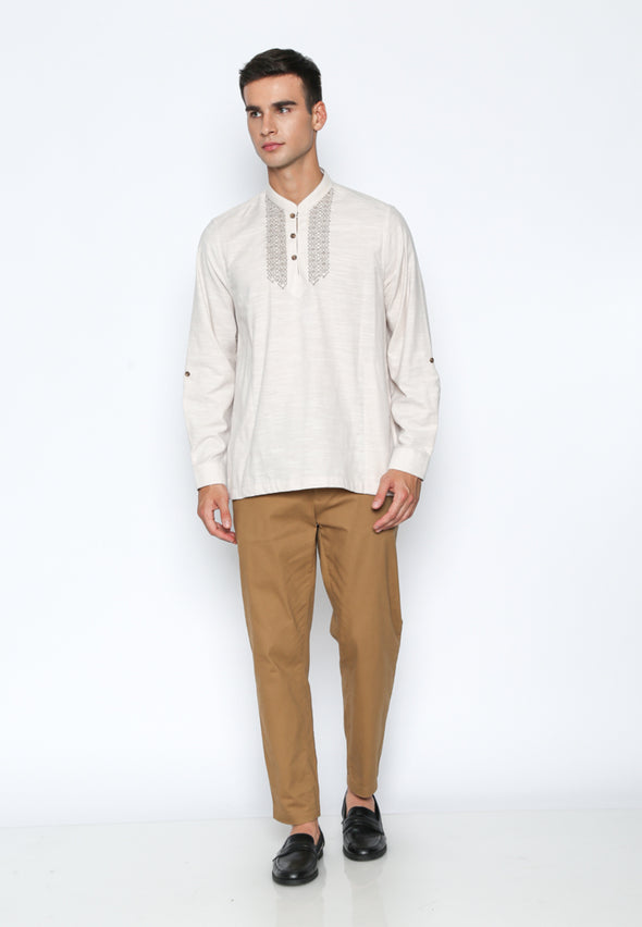 Cream Embroidered Stand Collar Shirt