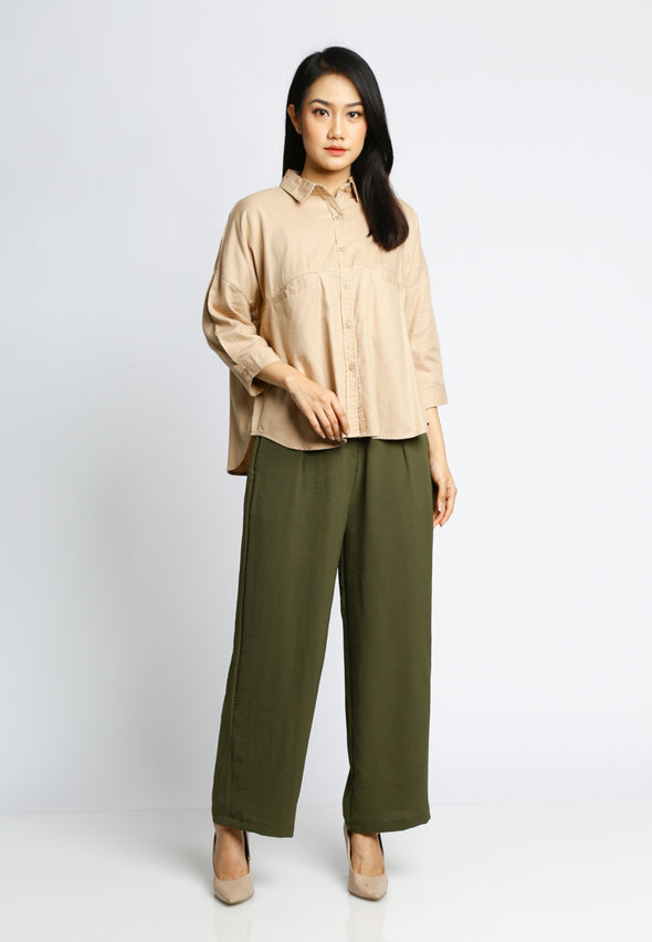 Beige Batwing Shirt With Front Pocket