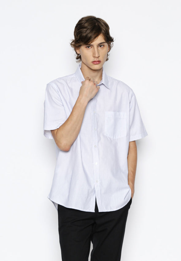 White And Navy Blue Pinstripes Shirt