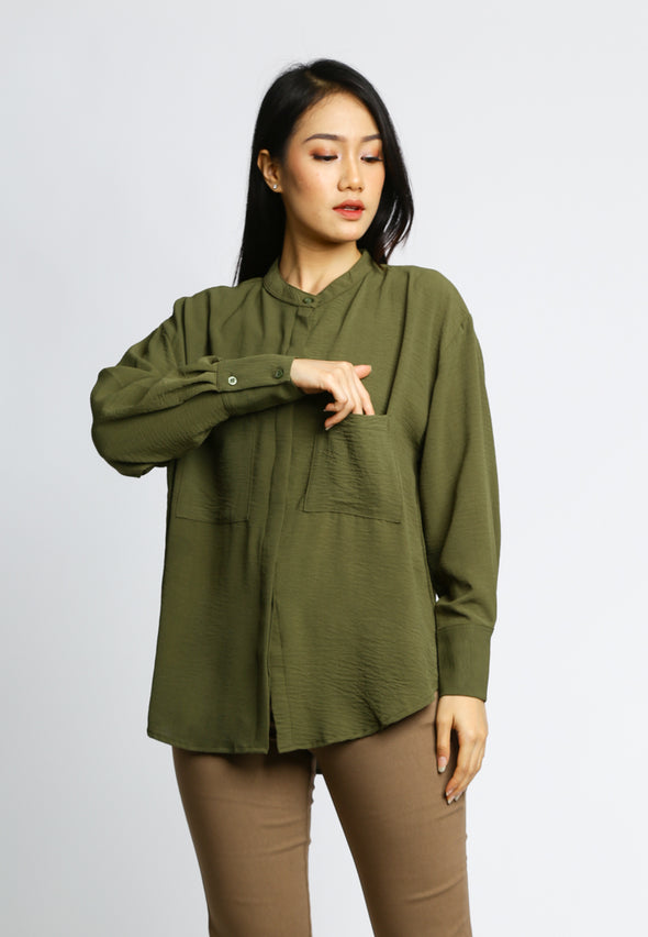 Olive Double Pocket Oversize Shirt