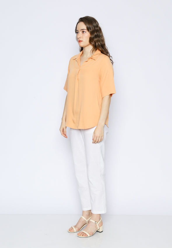 Pale Orange V-Neck Short Sleeves Blouse