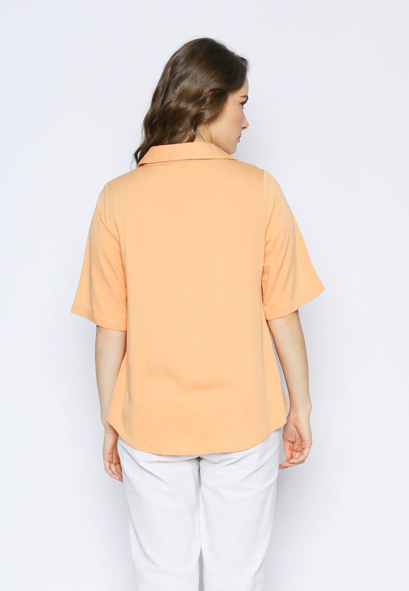 Pale Orange V-Neck Short Sleeves Blouse