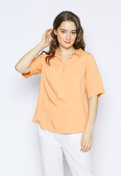 Pale Orange V-Neck Short Sleeves Blouse