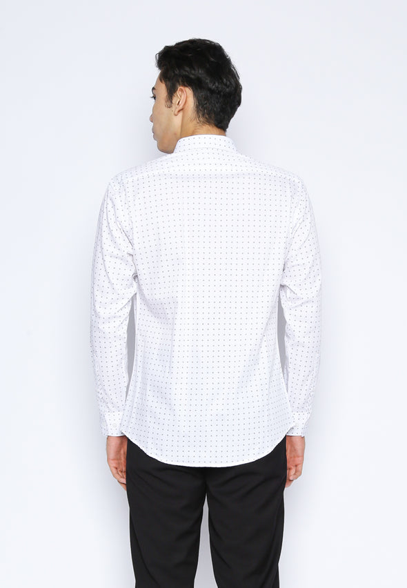 White Geometric Print Slim Fit Shirt
