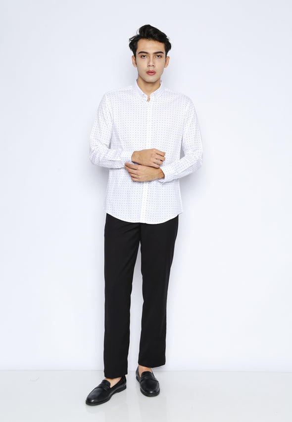 White Geometric Print Slim Fit Shirt