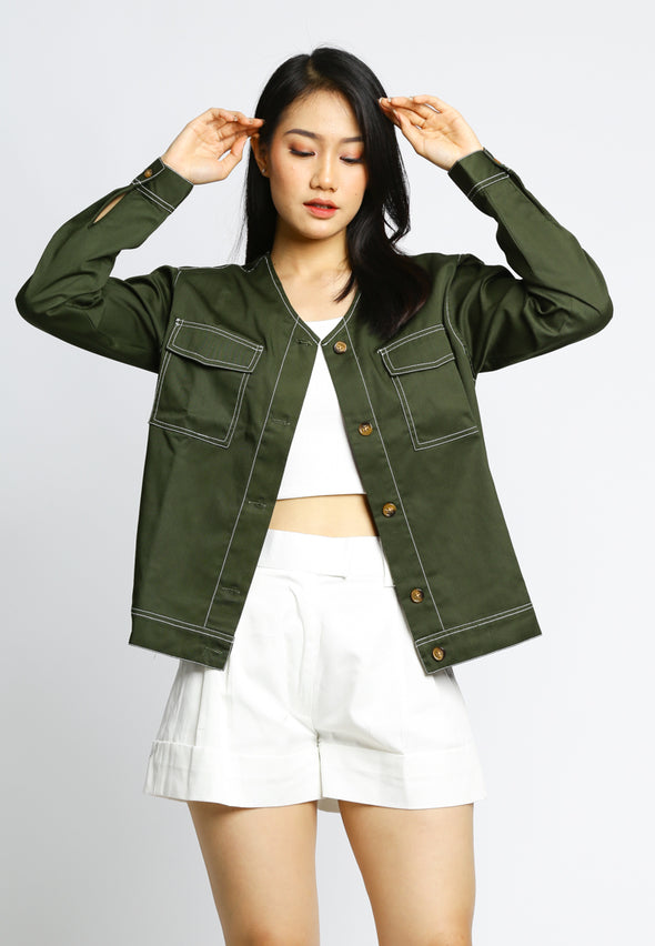 Olive Contrast Stitch Jacket