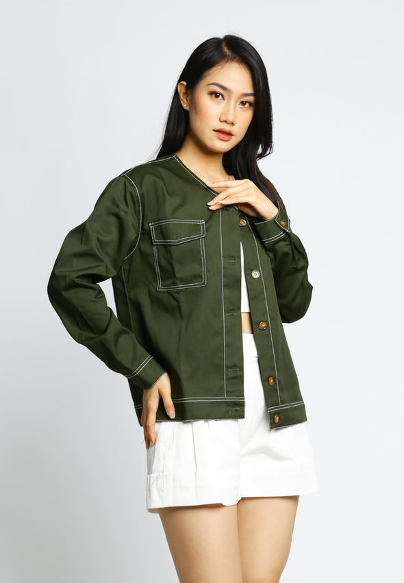 Olive Contrast Stitch Jacket