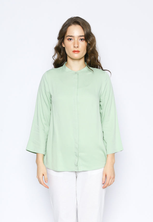 Pale Mint Shanghai Collar 7/8 Sleeves Shirt