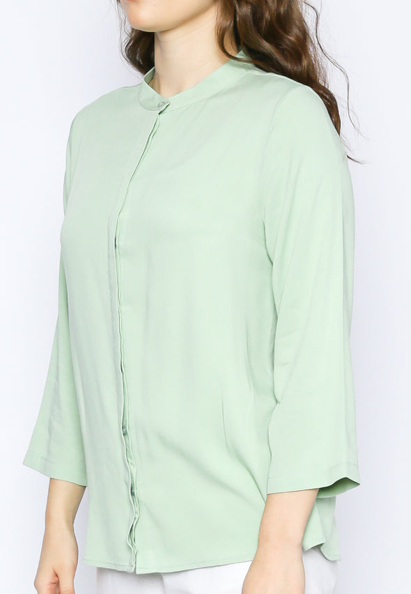 Pale Mint Shanghai Collar 7/8 Sleeves Shirt