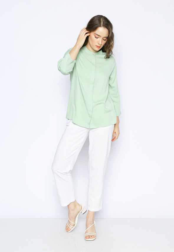 Pale Mint Shanghai Collar 7/8 Sleeves Shirt