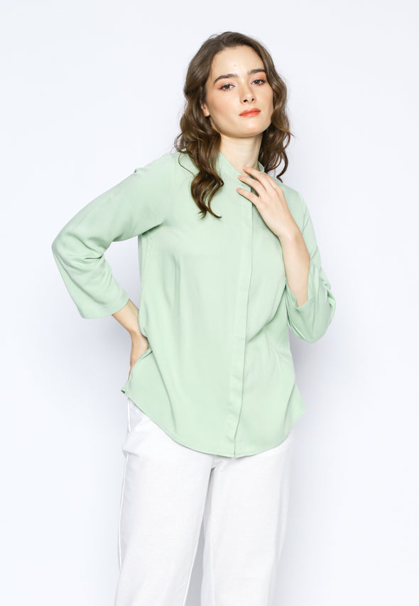 Pale Mint Shanghai Collar 7/8 Sleeves Shirt