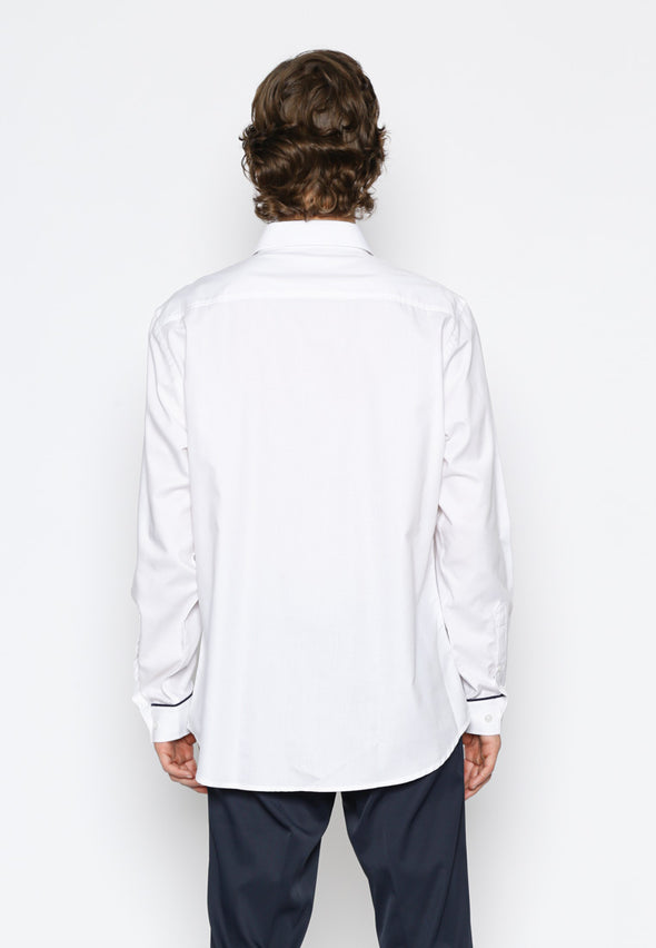 White Oxford Shirt With Contrast Piping Details