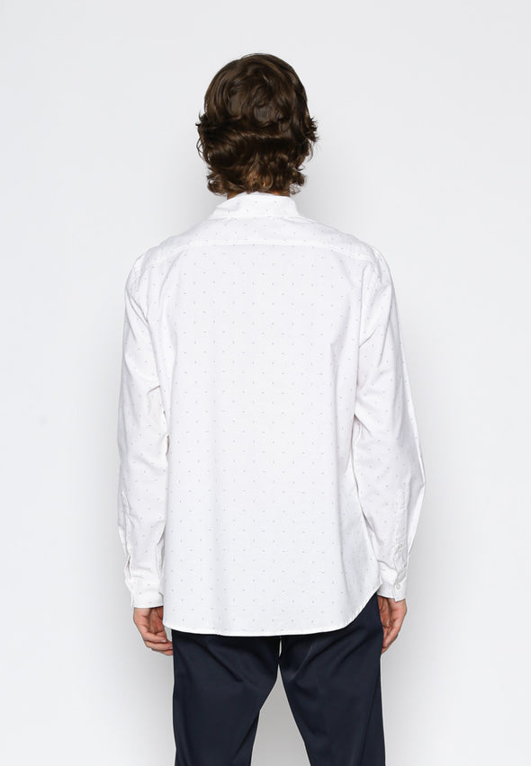 White Geometric Print Cotton Oxford Shirt