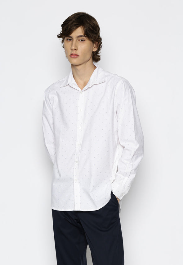 White Geometric Print Cotton Oxford Shirt