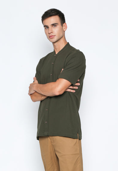Green Olive Stand Collar Knit Shirt