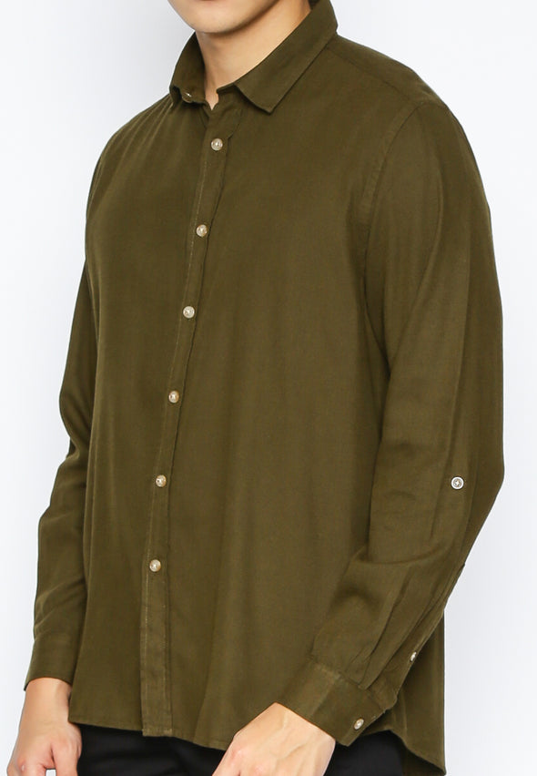 Olive Pull Over Sleeves Shirt